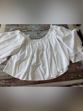 Sundays the Label Anthropologie  White Off-Shoulder Peasant Blouse Size 12